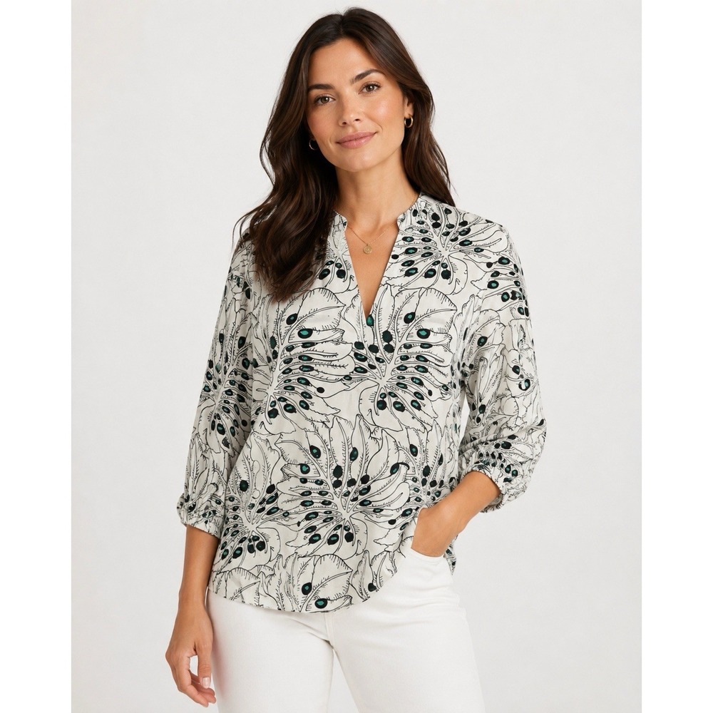 Anonyme Designers Blouse Large Black White Abstract Button Long Sleeve